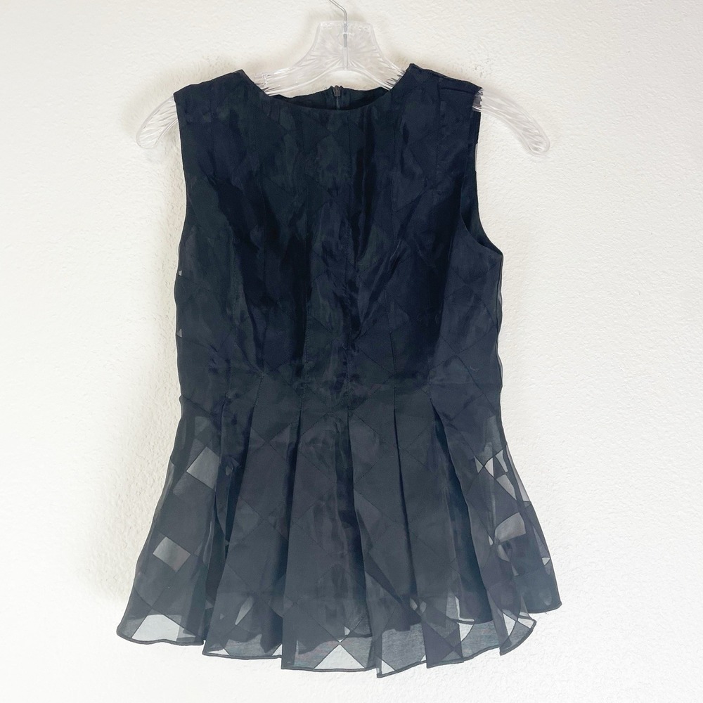 Commense Top XS Peplum Pleated Sheer Modern Classic Feminine Office‎ Siren Black